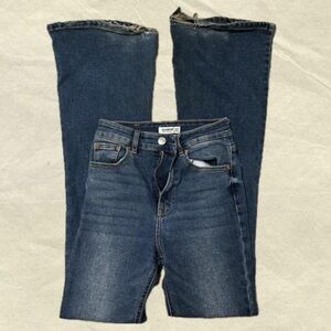 pull and bear high-waisted dark blue flare jeans